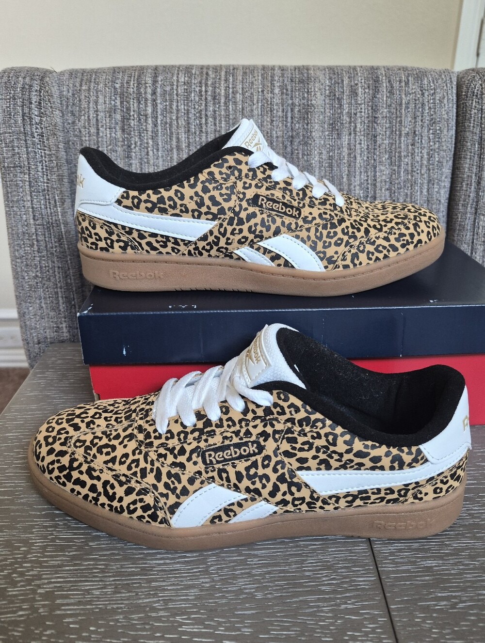 Reebok Girls/ Women Leopard Print Sneakers - Tan/Black/White